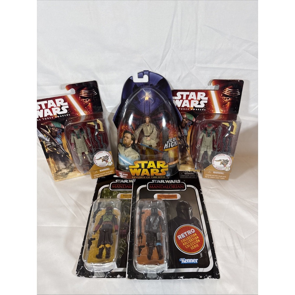 Star Wars Figure Lot Obi-Wan Kenobi Mandalorian Boba Fett Constable Zuvio 5pc